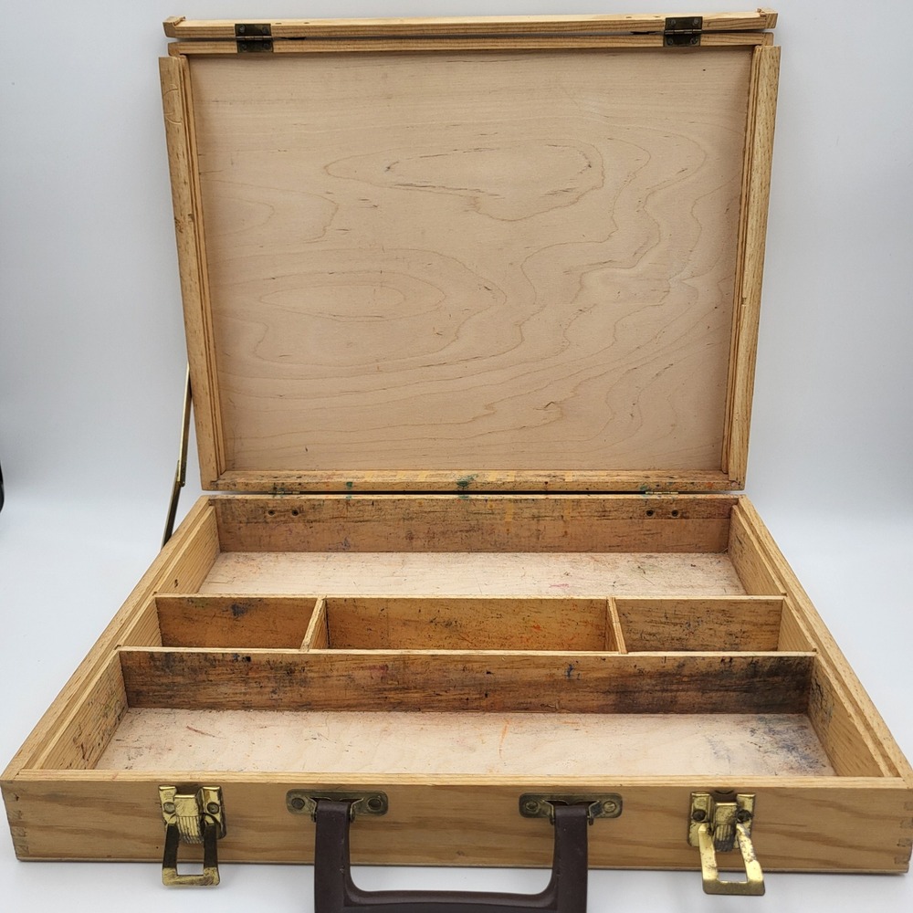 Vintage Wooden‎ Artist Paint Box Storage Case Excelsior Hardware Art Supply